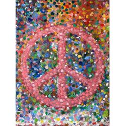 Peace Sign Painting Pacific Symbol Original Art Contemporary Colorful Artwork Oil On Canvas Wall Art