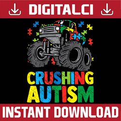 Kids Monster Truck Crushing Austim Autism Awareness PNG Sublimation Design