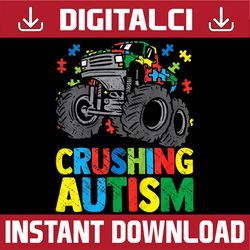 kids monster truck crushing austim autism awareness png sublimation design
