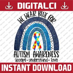 in april we wear blue autism awareness rainbow puzzle love png sublimation design