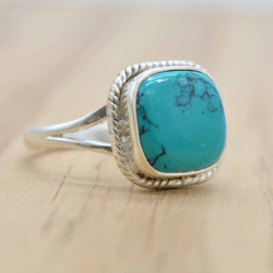 Hippie Turquoise Ring, Sterling Silver Women Ring, Gemstone Handmade Ring, Turquoise Blue Stone Silver Ring, Women Gift