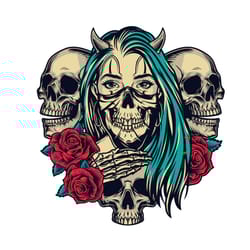 devil girl with skull and rose svg, trending svg, girl svg, devil girl svg, satan svg, red rose svg, skull svg, death sv