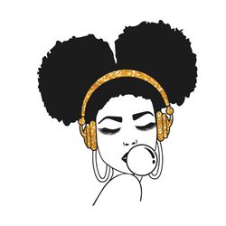 messy bunches girl svg, black girl svg, messy bunches svg, headphone svg, afro woman svg, melanin svg, black queen svg,
