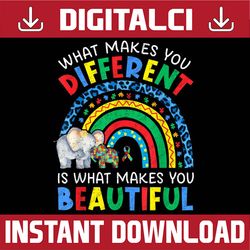 What Makes You Different Elephant Mom Child Autism Rainbow PNG Sublimation Design