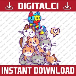 Autism Child Awareness Cute Kawaii Cat Puzzle PNG Sublimation Design
