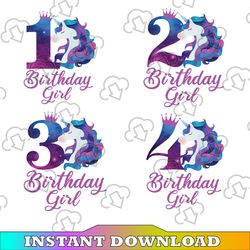 Unicorn Birthday Girl Png, Unicorn Birthday numbers Png, 1st 2nd 3rd 5th Birthday Unicorn Png, Birthday Sublimation
