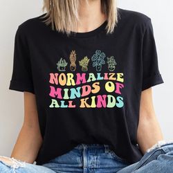 Normalize Mind Of All Kinds Boho Style Unisex Shirt, Retro Autism Awareness Tee, Vintage Mental Health Apparel - T150