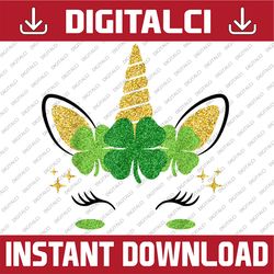 cute unicorn face st patrick's day png sublimation designs