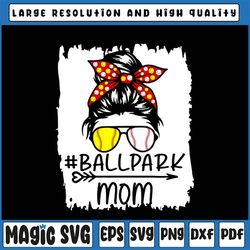 messy bun hair ballpark mom png, softball baseball mothers day png, baseball mom png, printable