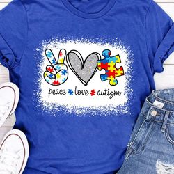 Peace Love Autism Clothes - Autism Awareness Shirt - Peace Love Apparel -Autism Mom Outfit - Autism Puzzle T-Shirt -T163