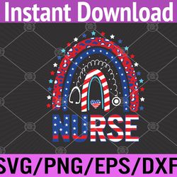 nurse stethoscope rainbow american memorial day 4th of july svg, eps, png, dxf, digital download
