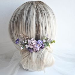Lavender Hair comb, Flower hair piece, Purple hair comb, Wedding hair piece, Rustic hair comb, Bridesmaid flowers