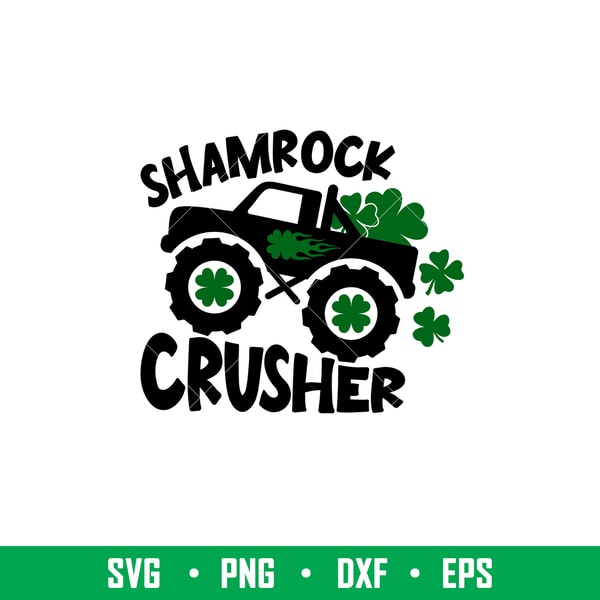 Shamrock Crusher Truck, Shamrock Crusher Truck Svg, St. Patrick’s Day Svg, Lucky Svg, Irish Svg, Clover Svg,png,dxf,eps file.jpeg
