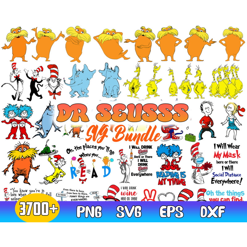 Dr. Seuss Bundle Svg, Cat In The Hat Svg, Green Eggs And Ham Svg, Lorax Svg, Thing 1 and 2 Svg.jpg