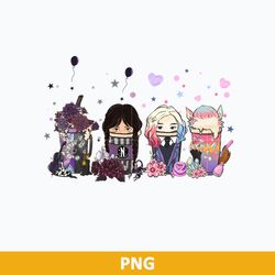 wednesday and enid coffee png, wednesday addams png, enid png, halloween coffee png digital file