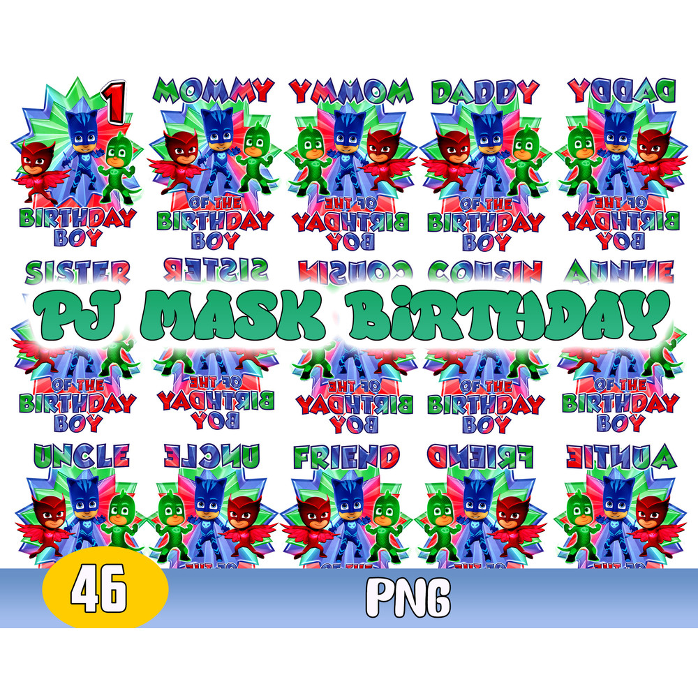 Pj Mask Birthday Bundle Svg, Pj Mask Svg, Pj Mask Clipart, Pj Mask Vector, Instant Download .jpg