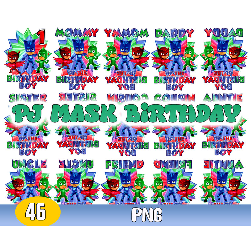 Pj Mask Birthday Bundle Svg, Pj Mask Svg, Pj Mask Clipart, Pj Mask Vector, Instant Download .jpg