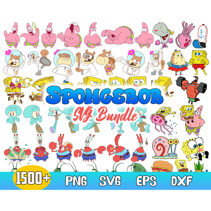Spongebob Bundle Svg, Spongebob Svg,  Gary Svg, Squidward Svg, Patrick Svg, Png Dxf Eps File.jpg