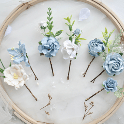 Dusty blue set of 3 pcs/5 pcs/8 pcs/12 pcs bobby pins, Wedding hair accessories, Bridal hair pins, Flower accessories
