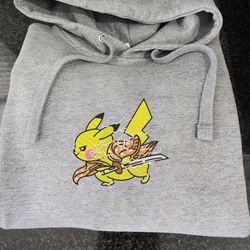 pikachu cosplay zenitsu embroidered crewneck, demon slayer x pokemon embroidered sweatshirt, unisex tshirt