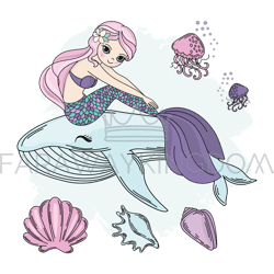 MERMAID WALK Princess Sea Underwater Vector Illustration Set