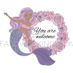 MERMAID WELCOME Sea Princess Wreath Vector Illustration Set