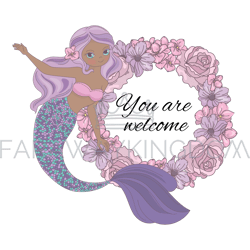 mermaid welcome sea princess wreath vector illustration set