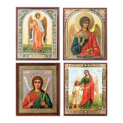 Discounted Four Guardian Angels Icon Set | A set of 4 small Orthodox icons of Guardian Angels
