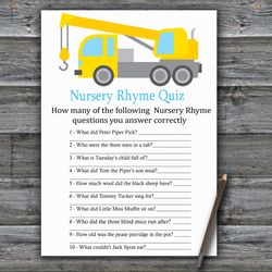 Construction Nursery rhyme quiz baby shower game card,Crane Baby shower games printable,Fun Baby Shower Activity--374