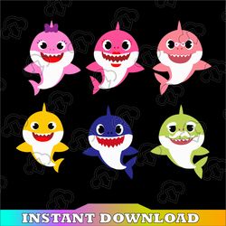 6 Family Sharks Character SVG,Png,Shark's friends svg, Pink Fong svg, Family shark svg, dxf, eps files