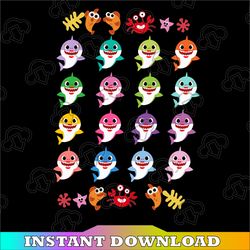 16 Mommy Sharks Bundle  Character With Many Colors SVG,Png,Shark's friends svg, Pink Fong svg, Family shark svg, dxf,
