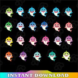 23 Baby Sharks Bundle Character With Many Colors SVG,Png,Shark's friends svg, Pink Fong svg, Family shark svg, dxf, eps