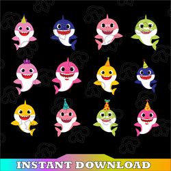 12 family sharks bundle birthday character with pink fong svg,png,shark's friends svg, pink fong svg, family shark svg,