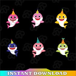 6 Family Sharks Birthday Character with Friends SVG,Png,Shark's friends svg, Pink Fong svg, Family shark svg, dxf, eps