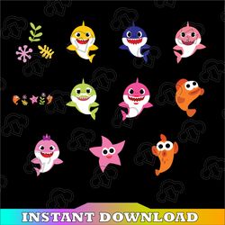 6 Family Sharks Character with Friends SVG,Png,Shark's friends svg, Pink Fong svg,Shark Bundle svg, Family shark svg,