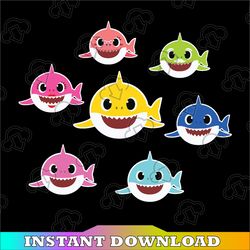 7 Family Sharks Character SVG,Png,Shark's friends svg, Pink Fong svg, Family shark svg, dxf, eps files