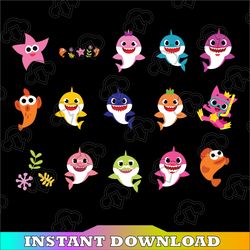 9 family sharks character svg with pink pong and friends svg,png,shark's friends svg, pink fong svg, family shark svg,