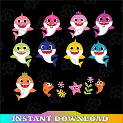 9 Family Sharks Character SVG With Friends SVG,Png,Shark's friends svg, Pink Fong svg, Family shark svg, dxf, eps files