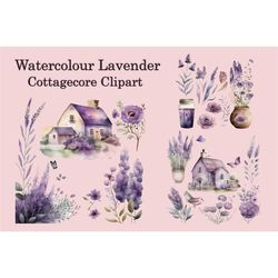 Watercolour Lavender Cottagecore Clipart, Floral Png, Lavender Monogram Png