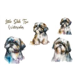 04 files of little shih tzu watercolor, animal png, animal lover png