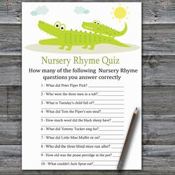 Alligator Nursery rhyme quiz baby shower game card,Jungle Baby shower games printable,Fun Baby Shower Activity--373