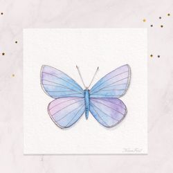 Common blue butterfly painting Mini painting 3x3 Mini postcard Original watercolor painting Tiny painting