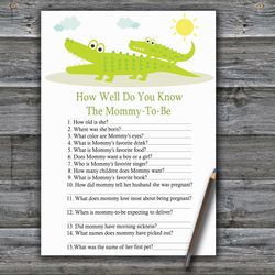 Alligator How well do you know baby shower game card,Jungle Baby shower games printable,Fun Baby Shower Activity-373