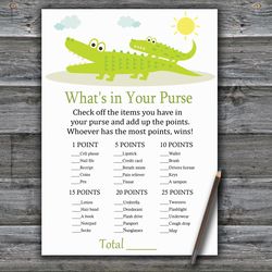 Alligator What's in your purse game,Jungle Baby shower games printable,Fun Baby Shower Activity,Instant Download-373