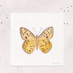 Mini painting 3x3 Yellow butterfly painting Mini postcard Original watercolor painting Tiny painting