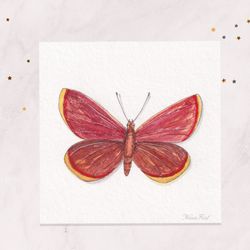 mini painting 3x3 red butterfly painting mini postcard original watercolor painting tiny painting