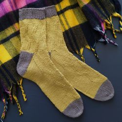 Yellow winter warm handmade socks