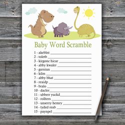 Dinosaur Baby word scramble game card,Dinosaur Baby shower games printable,Fun Baby Shower Activity,Instant Download-372