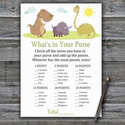 Dinosaur What's in your purse game,Dinosaur Baby shower games printable,Fun Baby Shower Activity,Instant Download-372
