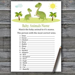Dinosaur Baby animals name game card,Dino themed Baby shower games printable,Fun Baby Shower Activity--371